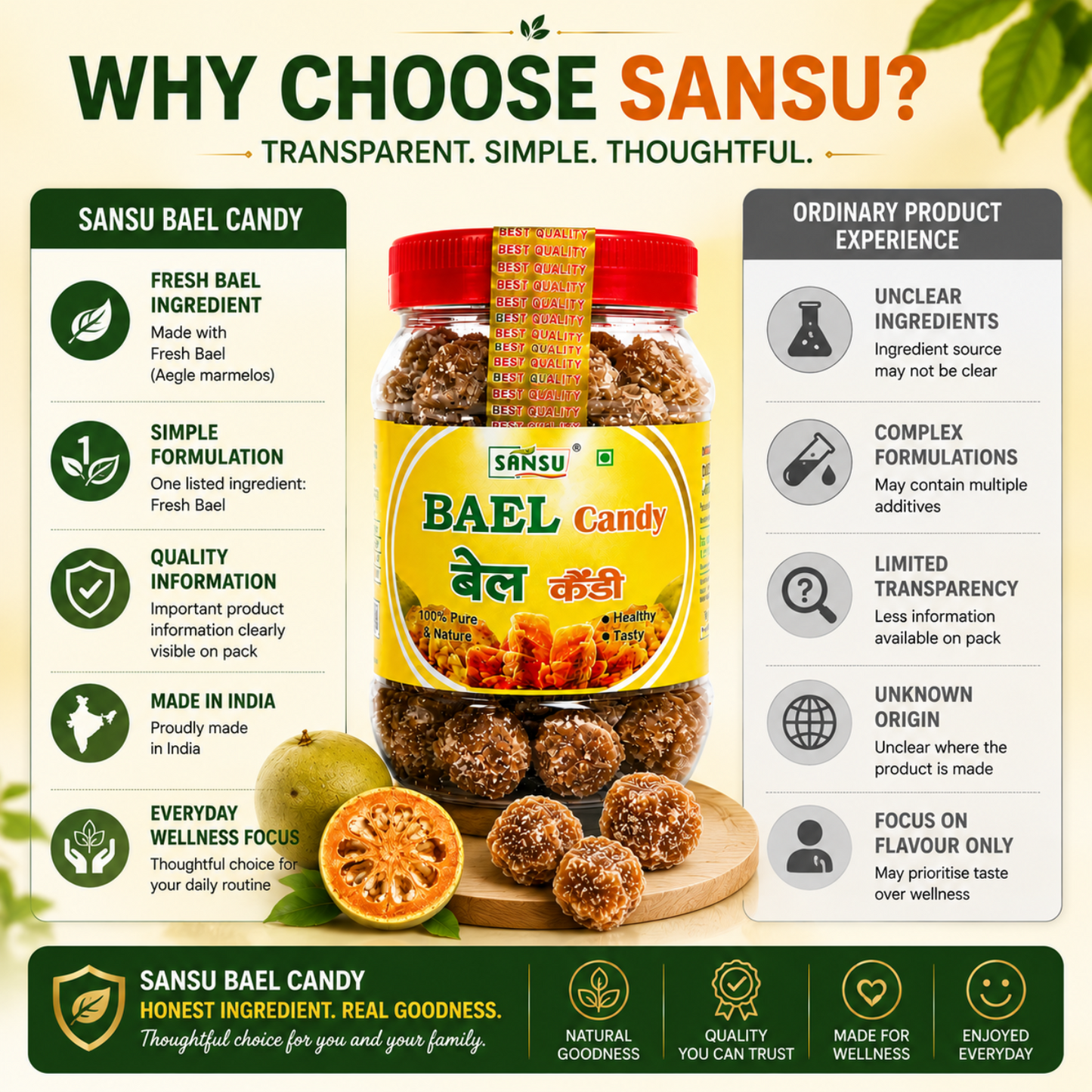 Sansu Homemade Bel Candy , (Immunity Booster Pack)| Good For Health / Sun-Dried Candy (Bael Candy - 200 gm)( Pack of 2)