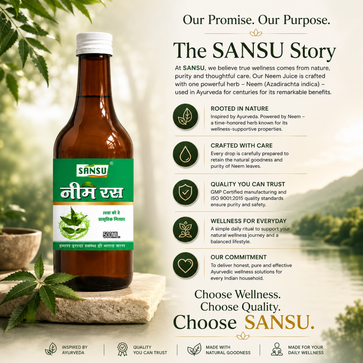 Sansu Neem Juice / Ras | Good for Health Hair and Skin | Boosts Immunity | Helpful in Digestion | 100% Natural (500 ml)