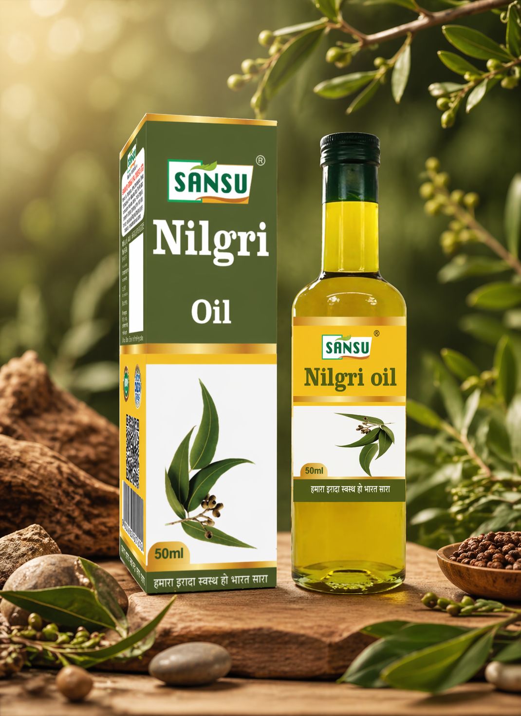 SANSU Pure Nilgiri essential oil, Neelgiri tel for sinus pain (50 ml) (pack Of 2)