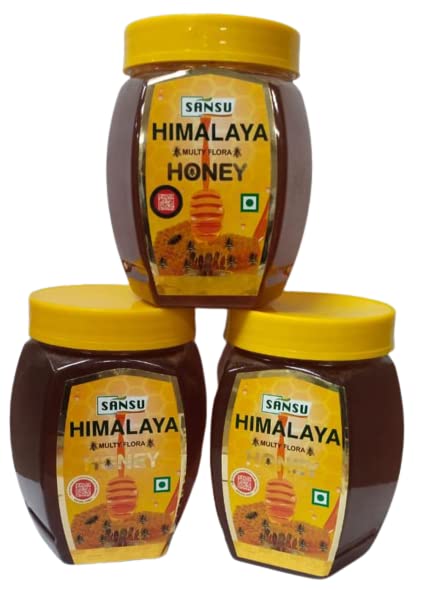 SANSU Pure Himalaya Multi Flora Honey, 100% Purity, No Added Sugar 1kg (Pack of 3)