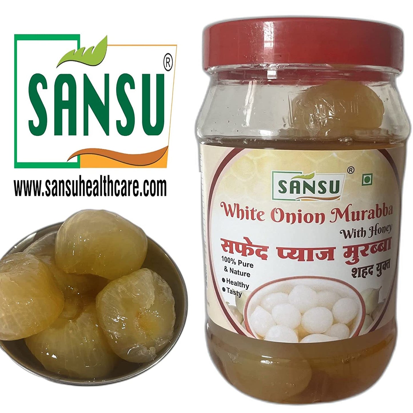 SANSU Homemade Organic White Onion Murabba with Honey" Good for Health | Natural Immunity Booster | (500 Gram)