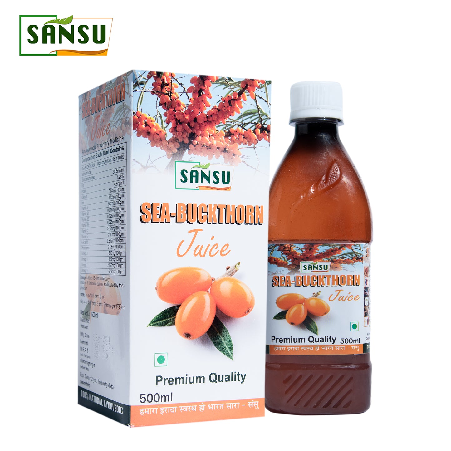 SANSU Sea- Buckthorn Juice Immunity Booster, Rich in Vitamins (500 ML)
