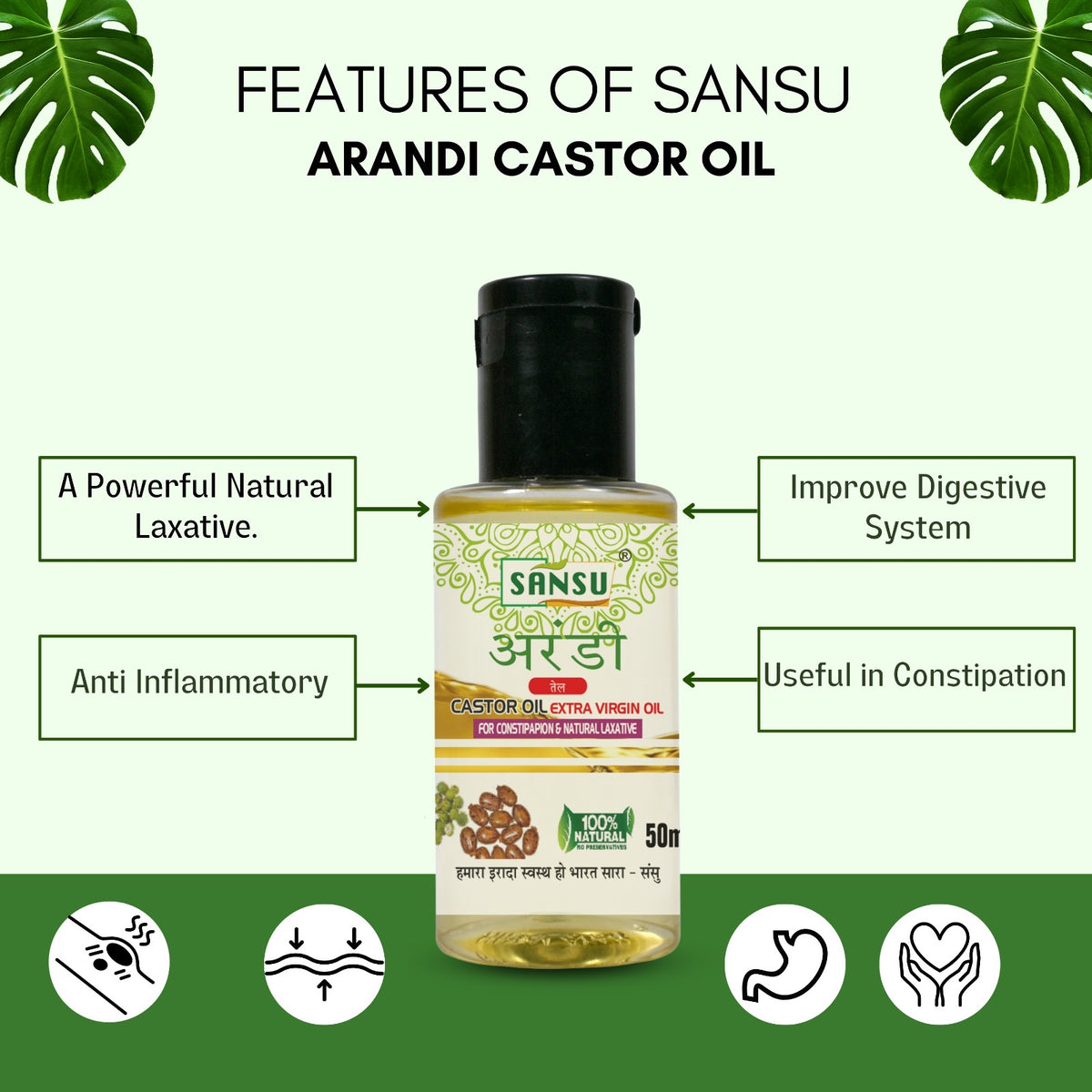 SANSU Castor Oil / Arandi Oil (50ML) [Pack of 4]