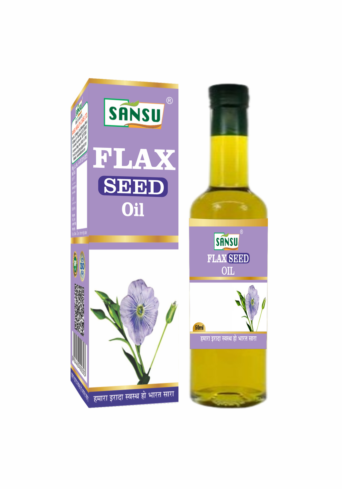 SANSU Extra Virgin Alsi/Flax seed Oil, Cold Pressed, High in Omega 3 (Pack of 2) [50 mlx2]