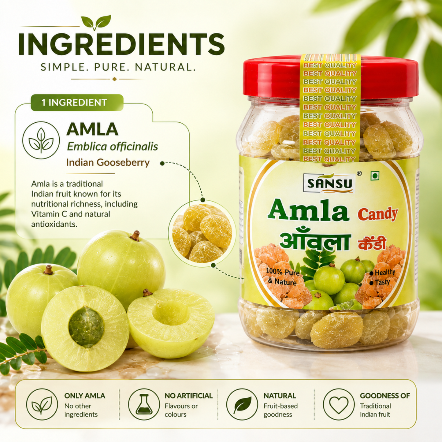 Sansu Sweet Amla Mingle Candy, Dehydrated Candies, Diet Sugar Friendly, 100% Natural, No Added Preservatives, 200 gm