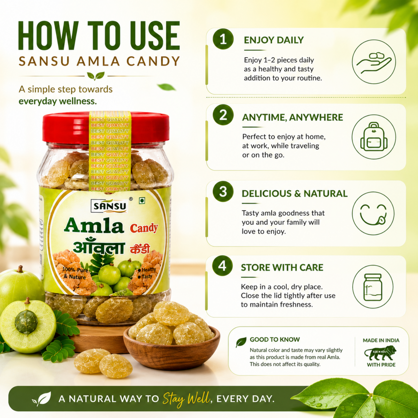 Sansu Sweet Amla Mingle Candy, Dehydrated Candies, Diet Sugar Friendly, 100% Natural, No Added Preservatives, 200 gm