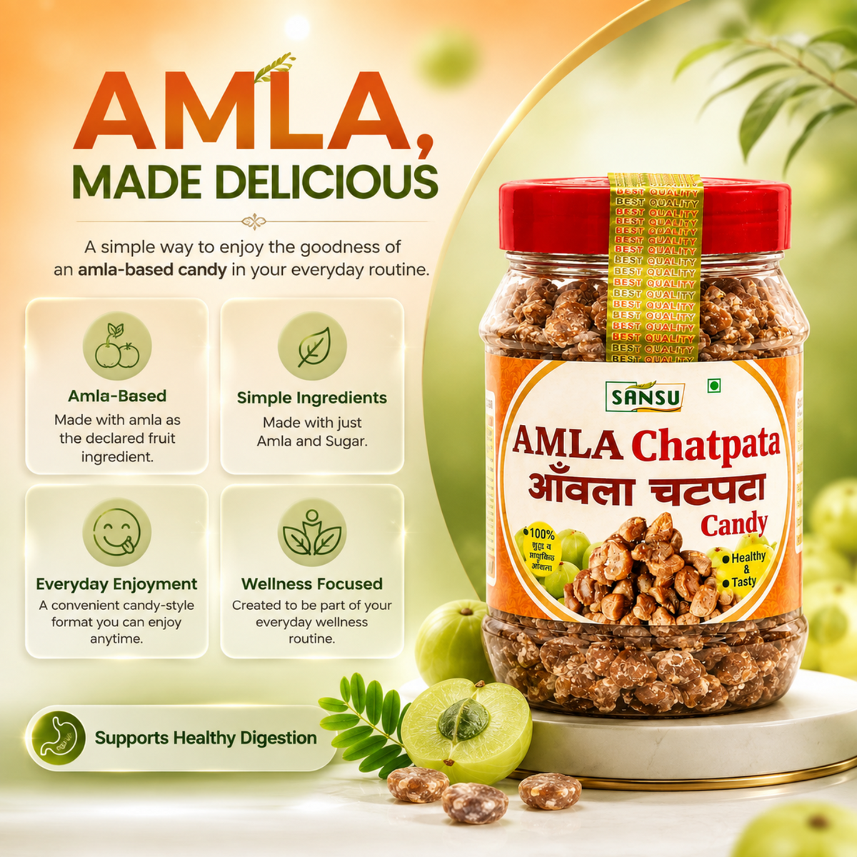 Sansu Chatpata Amla Candy (Salted & Spicy Indian Gooseberry) -Rich in Vitamin C - Boosts Immunity and Digestion 200 gm