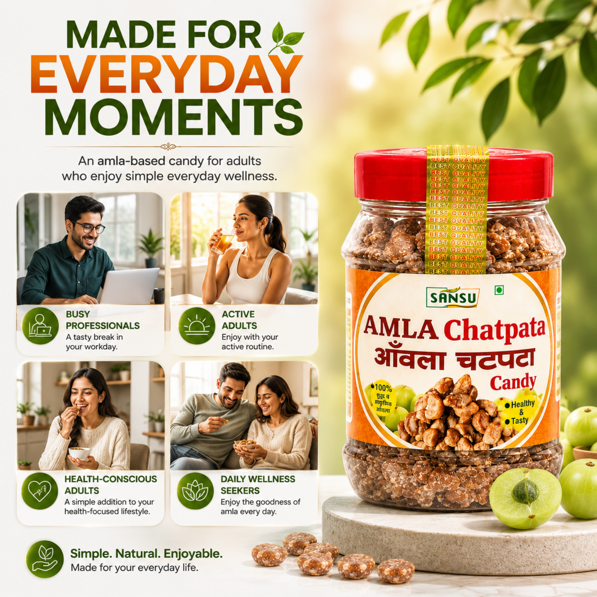 Sansu Chatpata Amla Candy (Salted & Spicy Indian Gooseberry) -Rich in Vitamin C - Boosts Immunity and Digestion 200 gm