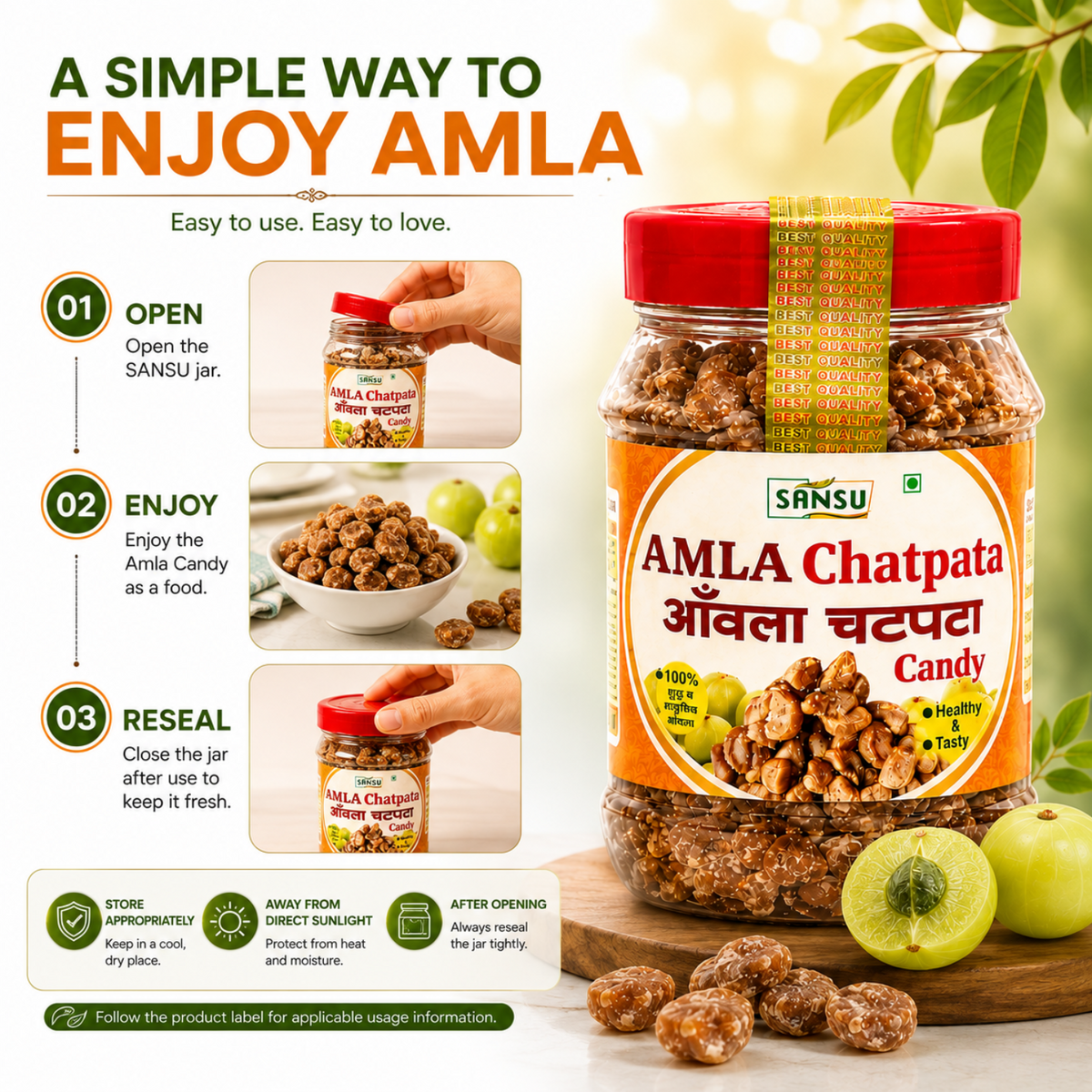 Sansu Chatpata Amla Candy (Salted & Spicy Indian Gooseberry) -Rich in Vitamin C - Boosts Immunity and Digestion 200 gm (Pack of 2)