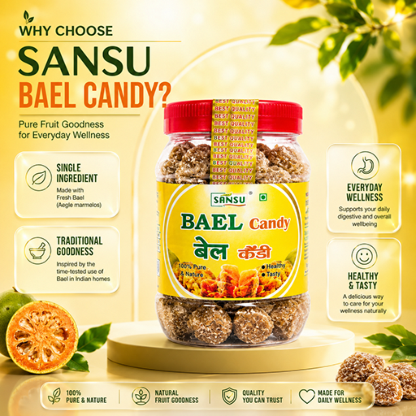Sansu Homemade Bel Candy , (Immunity Booster Pack)| Good For Health / Sun-Dried Candy (Bael Candy - 200 gm)( Pack of 2)