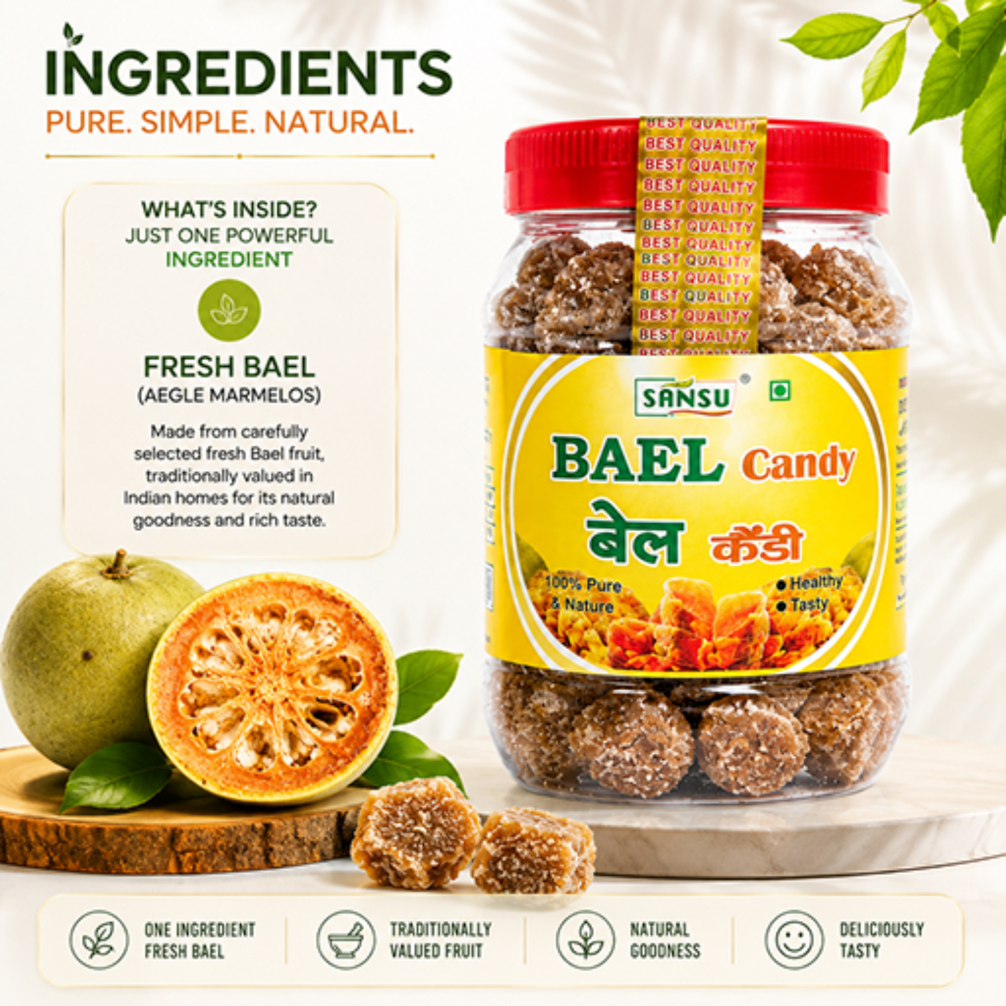 Sansu Homemade Bel Candy , (Immunity Booster Pack)| Good For Health / Sun-Dried Candy (Bael Candy - 200 gm)( Pack of 2)