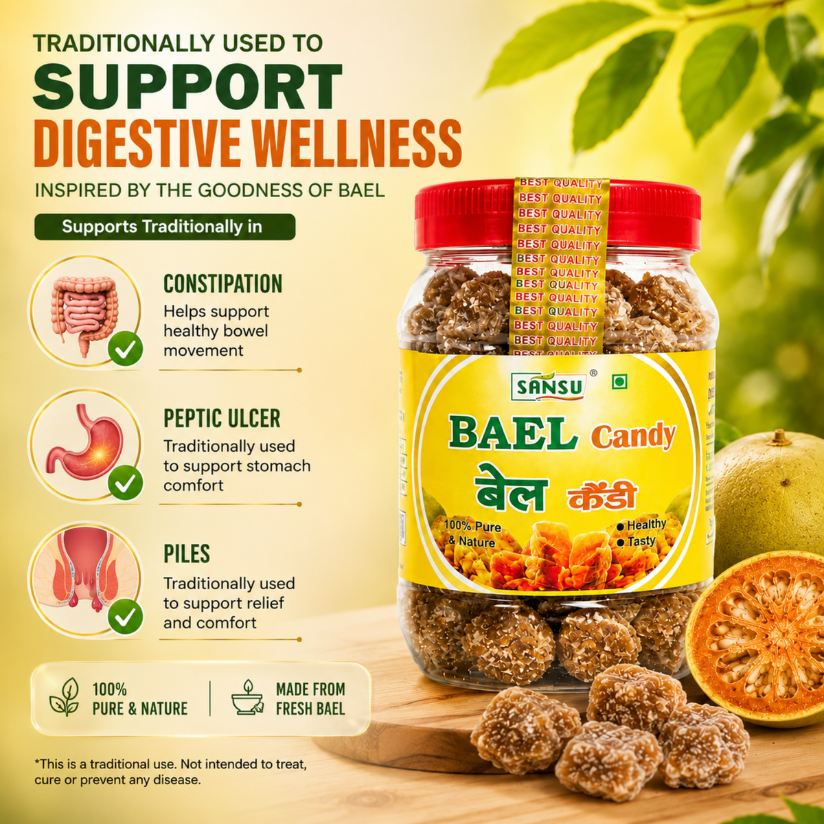 Sansu Homemade Bel Candy , (Immunity Booster Pack)| Good For Health / Sun-Dried Candy (Bael Candy - 200 gm)( Pack of 2)