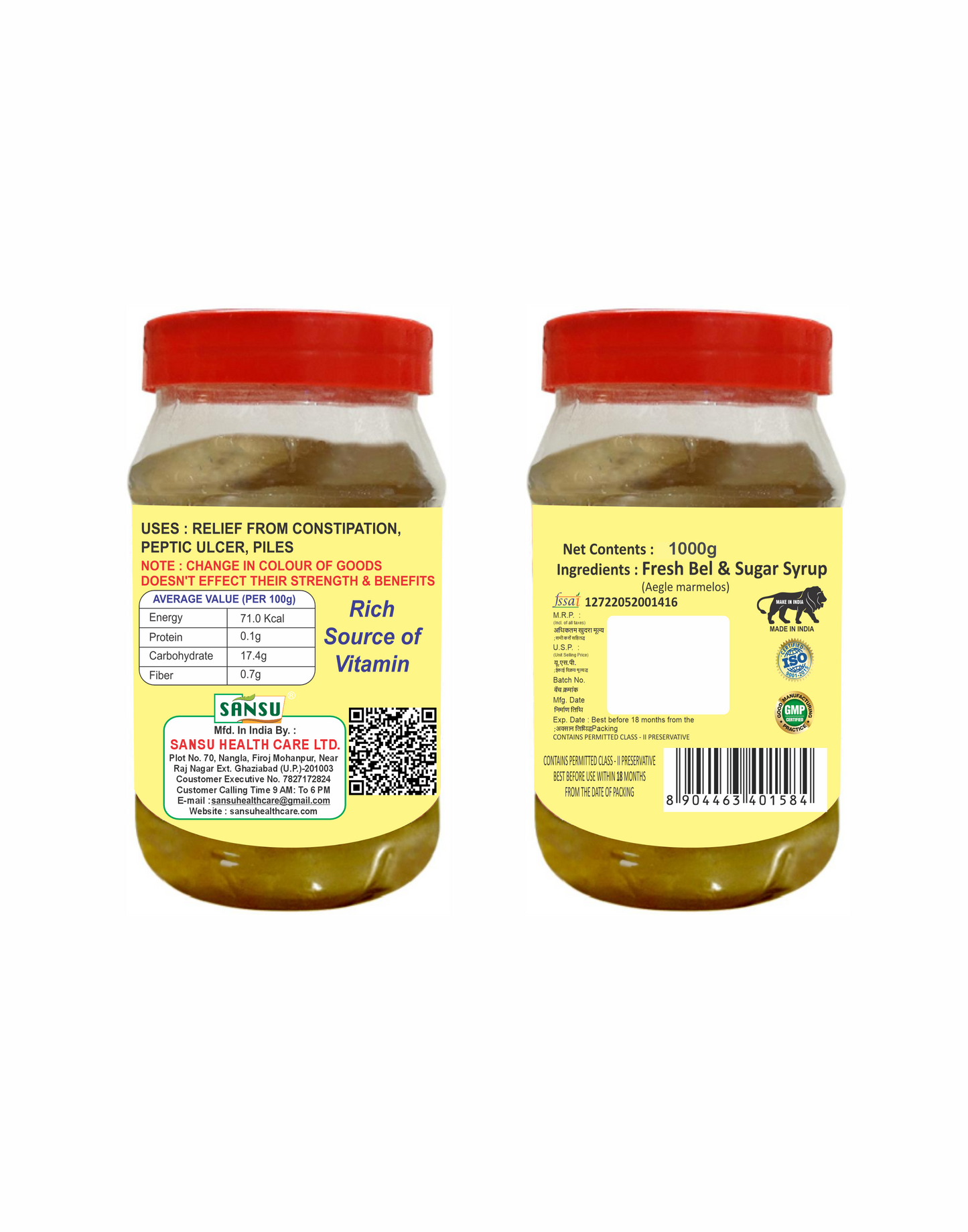 SANSU Homemade Organic Bel Murabba Bail Fruit Ka Murabba, Sweet Belgiri Murabba -1kg