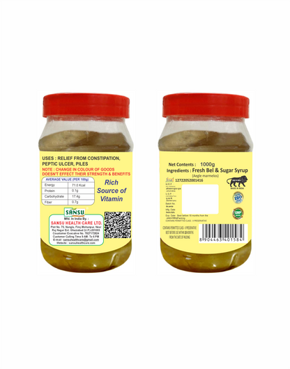 SANSU Homemade Organic Bel Murabba Bail Fruit Ka Murabba, Sweet Belgiri Murabba -1kg