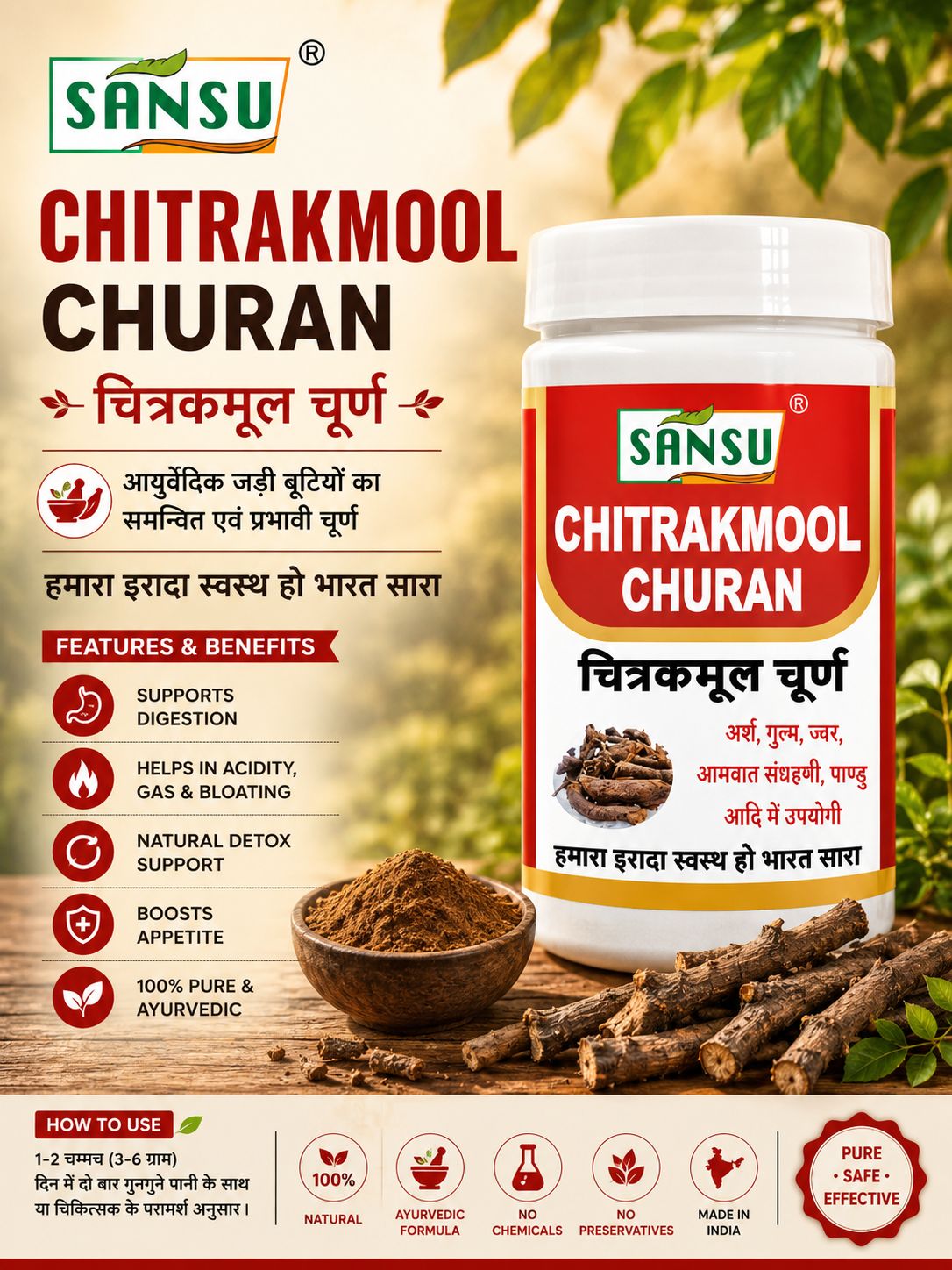Sansu Chitrak Mool Churn 100Gm (Pack of 2)