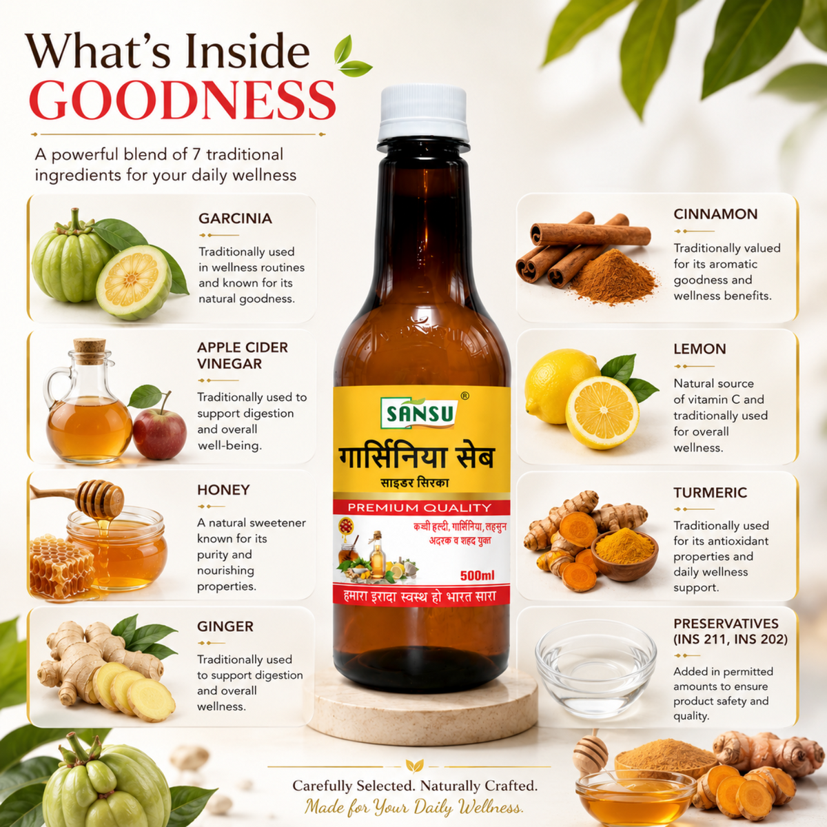 Sansu Garcinia Apple Cider Vinegar With Raw Turmeric Garlic Ginger & Honey 500ml