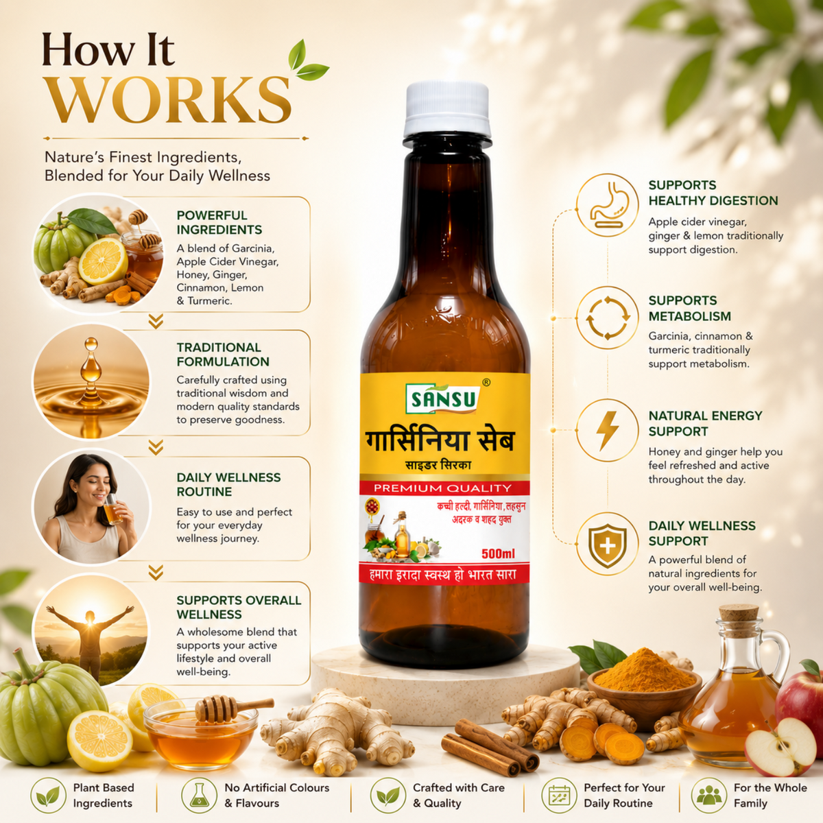 Sansu Garcinia Apple Cider Vinegar With Raw Turmeric Garlic Ginger & Honey 500ml