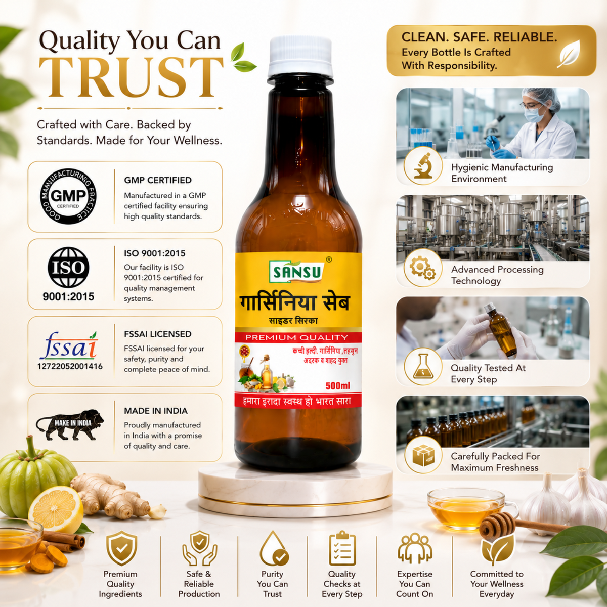 Sansu Garcinia Apple Cider Vinegar With Raw Turmeric Garlic Ginger & Honey 500ml