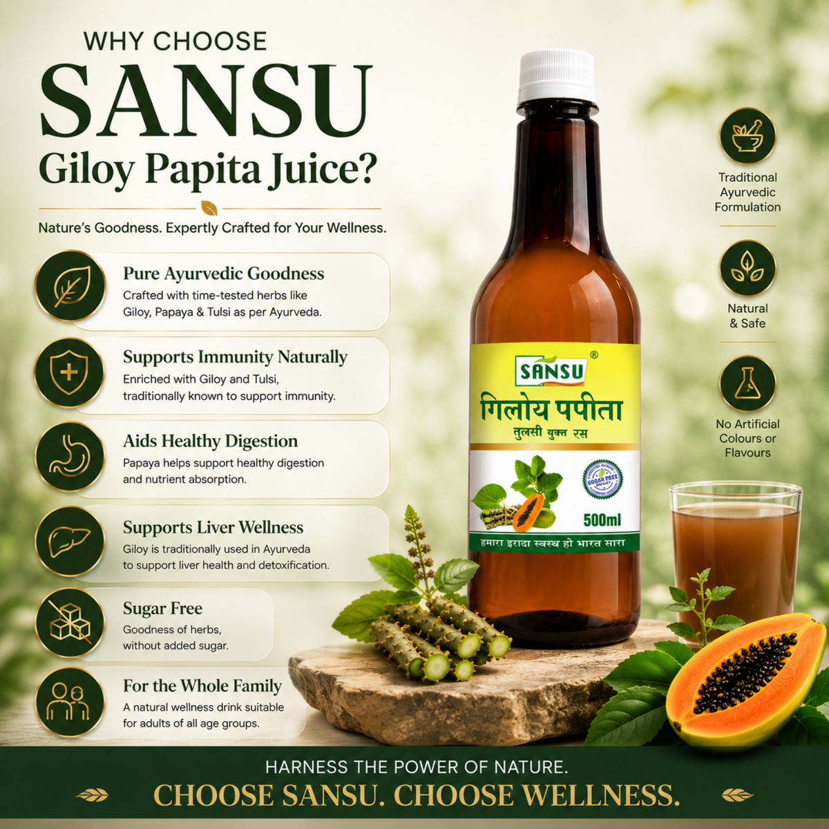 Sansu Organic Giloy Papita Juice 500 ml / 1000 ml