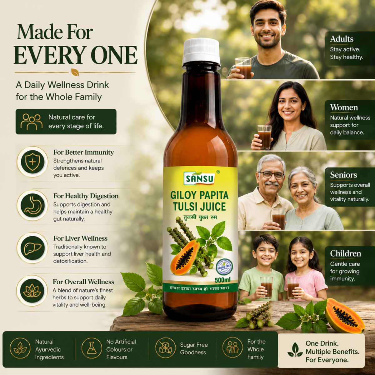 Sansu Organic Giloy Papita Juice 500 ml / 1000 ml