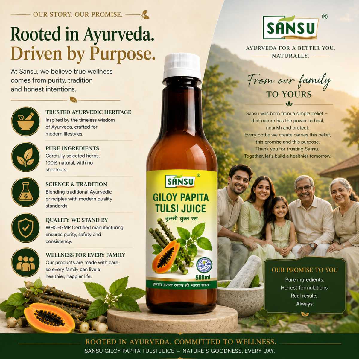 Sansu Organic Giloy Papita Juice 500 ml / 1000 ml