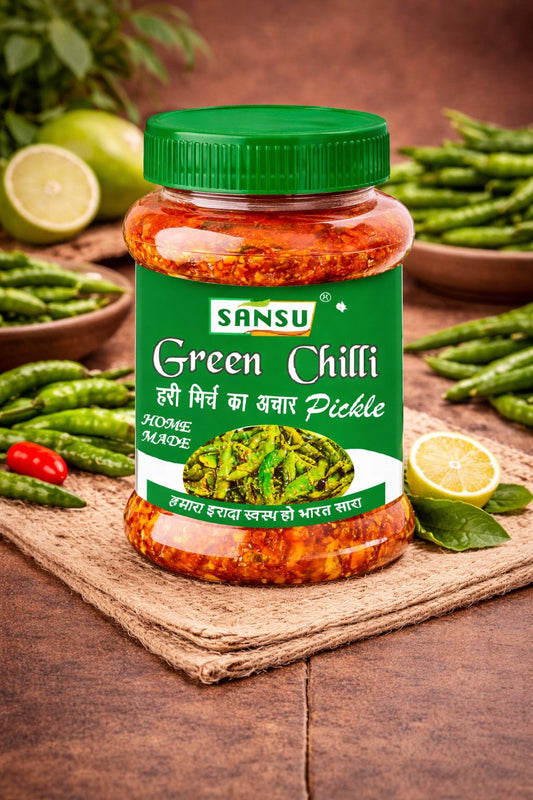 SANSU GREEN CHILLI PICKLE 500gm (Pack Of 3)