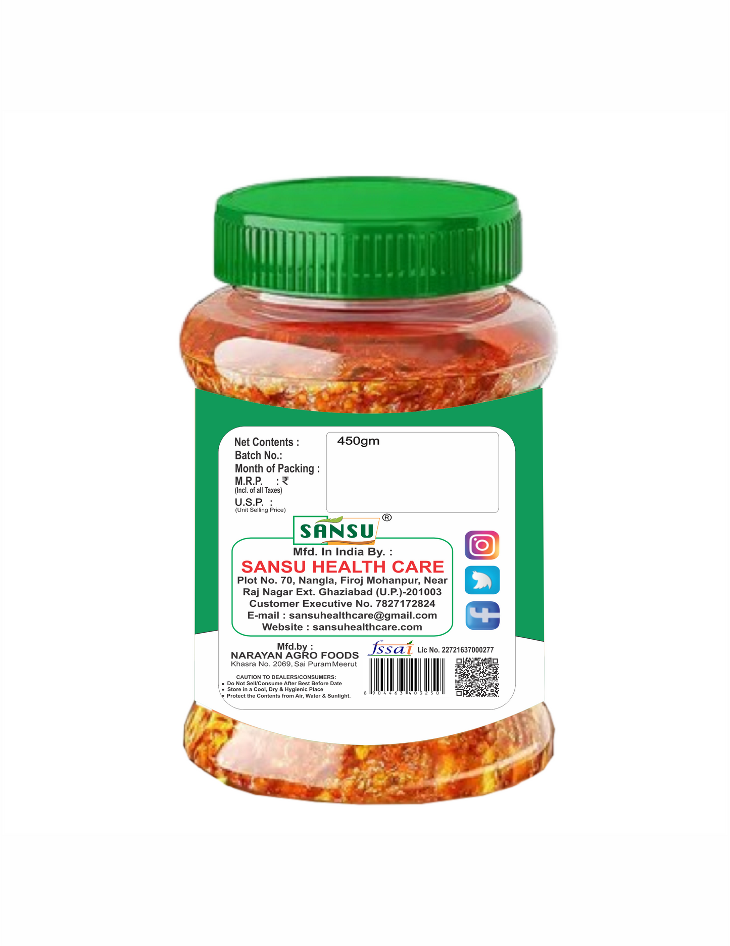 SANSU GREEN CHILLI PICKLE 500gm (Pack Of 3)