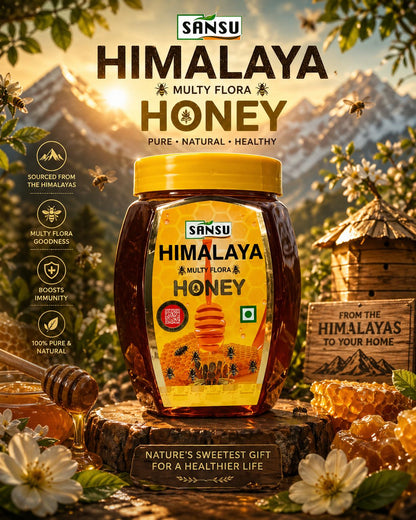 SANSU Pure Himalaya Multi Flora Honey, 100% Purity, No Added Sugar 1kg (Pack of 3)