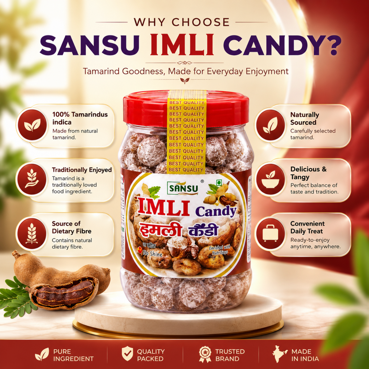 Sansu Imli Candy, Khatti, Mithi Imli, Tamarind Twist Candy, Tamarind Candy, 200 gm Pack of 2 (200 gm x2)