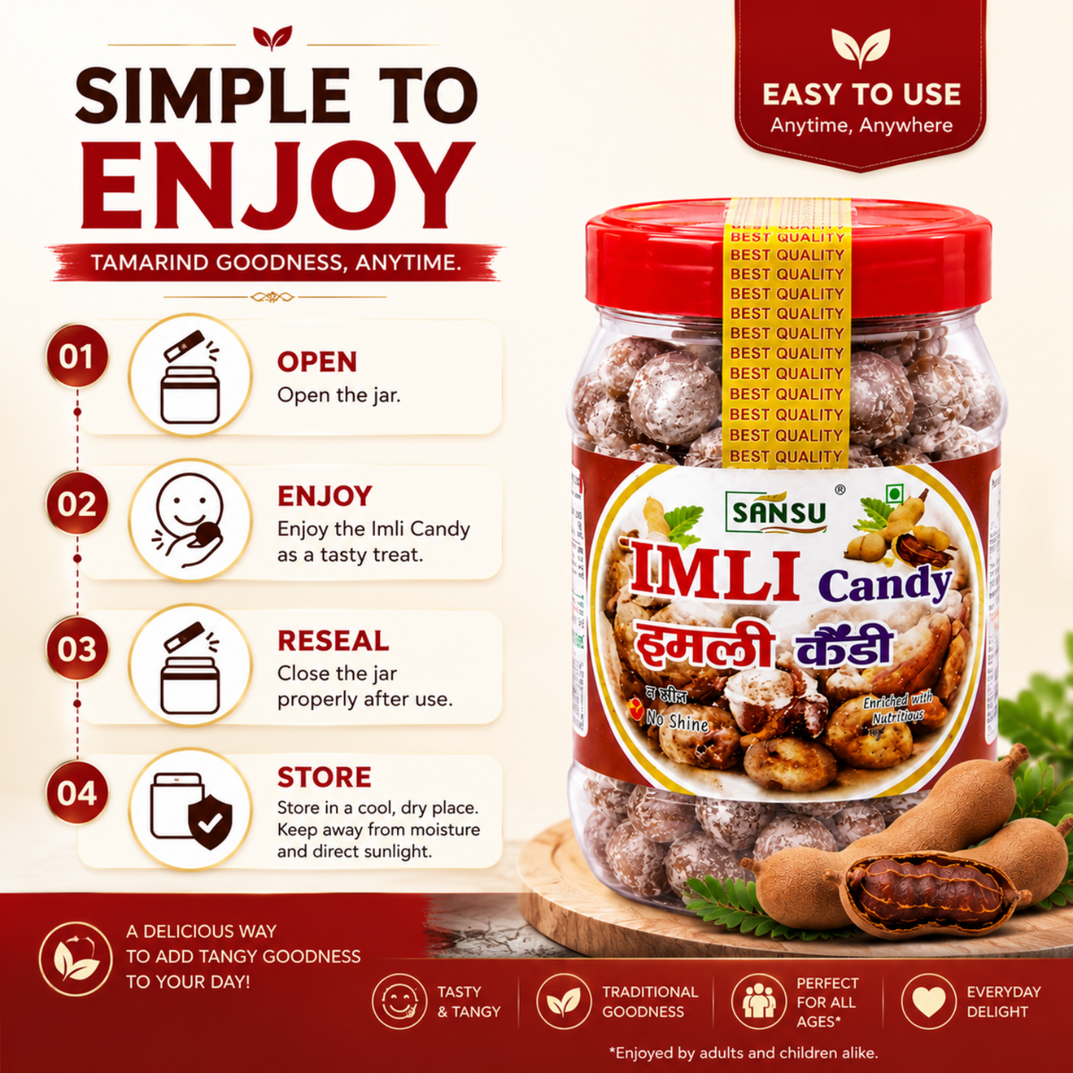 Sansu Imli Candy, Khatti, Mithi Imli, Tamarind Twist Candy, Tamarind Candy, 200 gm Pack of 2 (200 gm x2)