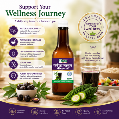 SANSU Karela Jamun Neem Juice | Diabetes Care | Controls Blood Sugar Naturally | 100% Pure Herbal Juice - 500 ML (500ml)