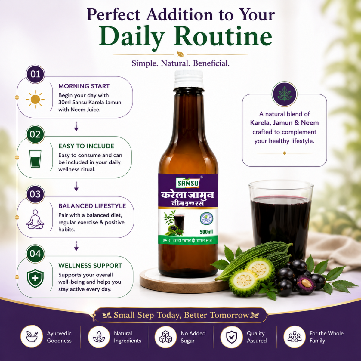 SANSU Karela Jamun Neem Juice | Diabetes Care | Controls Blood Sugar Naturally | 100% Pure Herbal Juice - 500 ML (500ml)