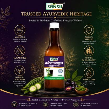 SANSU Karela Jamun Neem Juice | Diabetes Care | Controls Blood Sugar Naturally | 100% Pure Herbal Juice - 500 ML (500ml)