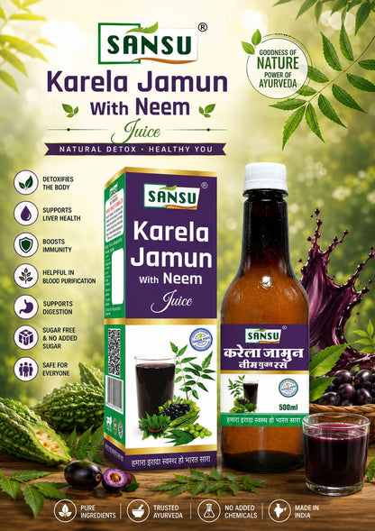 SANSU Karela Jamun Neem Juice | Diabetes Care | Controls Blood Sugar Naturally | 100% Pure Herbal Juice - 500 ML (500ml)
