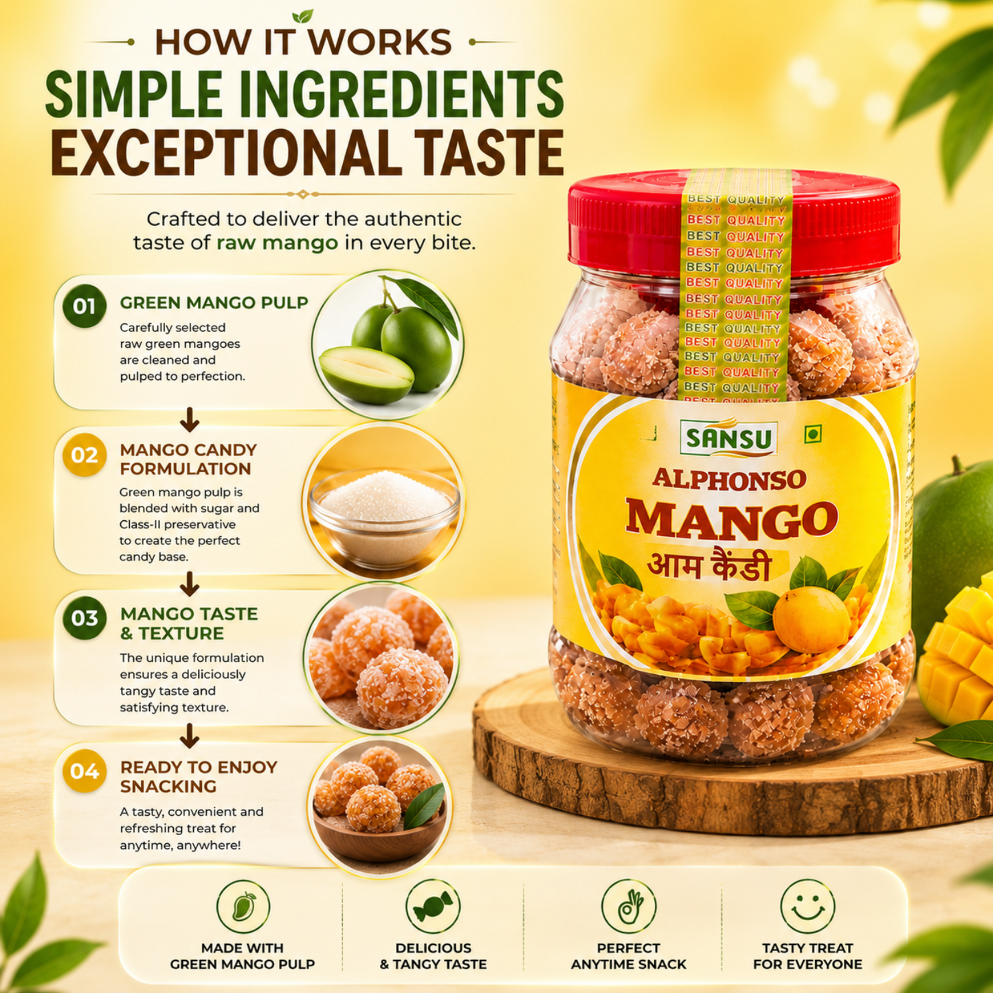 Sansu Mango Candy | Vegetarian | No Transfat | Sweet Candies 200 gm (Pack of 2)