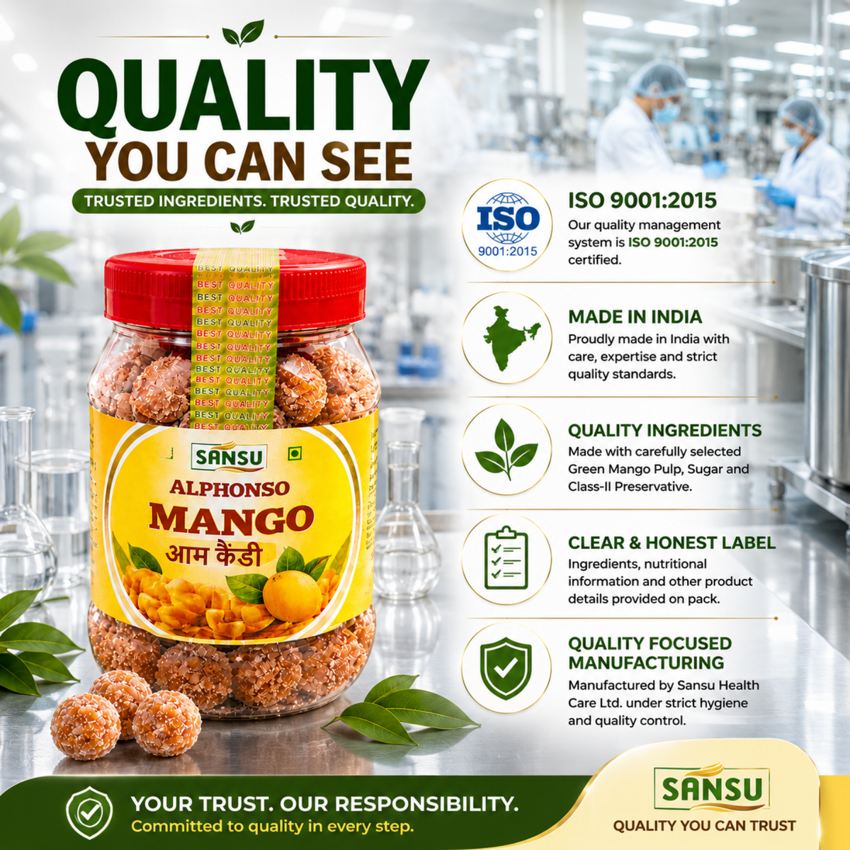Sansu Mango Candy | Vegetarian | No Transfat | Sweet Candies 200 gm (Pack of 2)