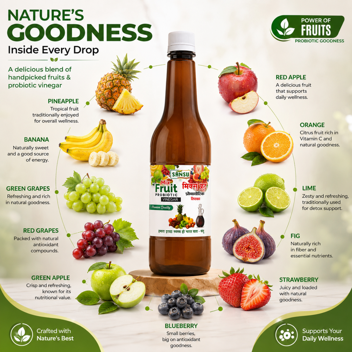 Sansu Mix Fruit Probiotic Vinegar | Premium Quality Vinegar (500 ml)