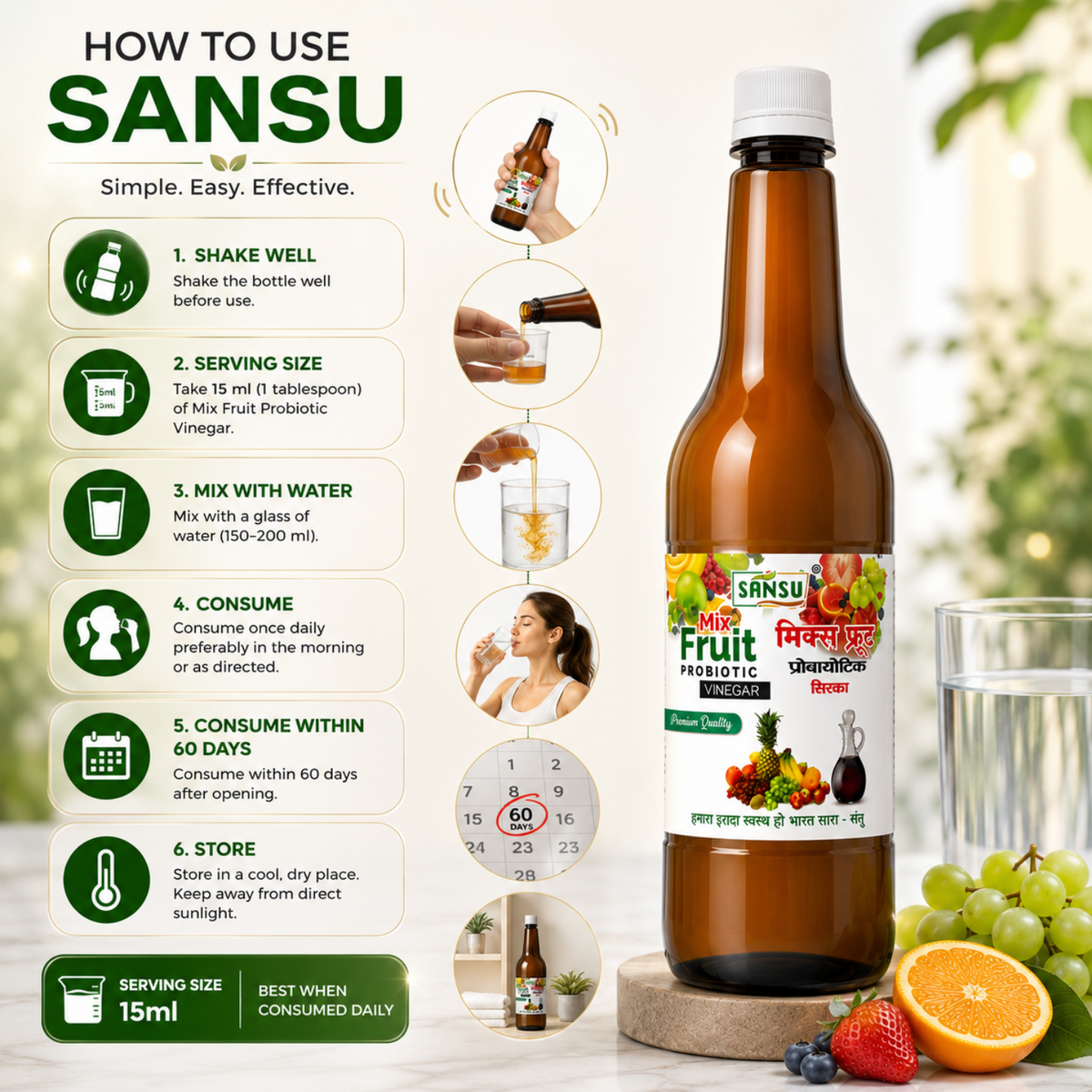 Sansu Mix Fruit Probiotic Vinegar | Premium Quality Vinegar (500 ml)