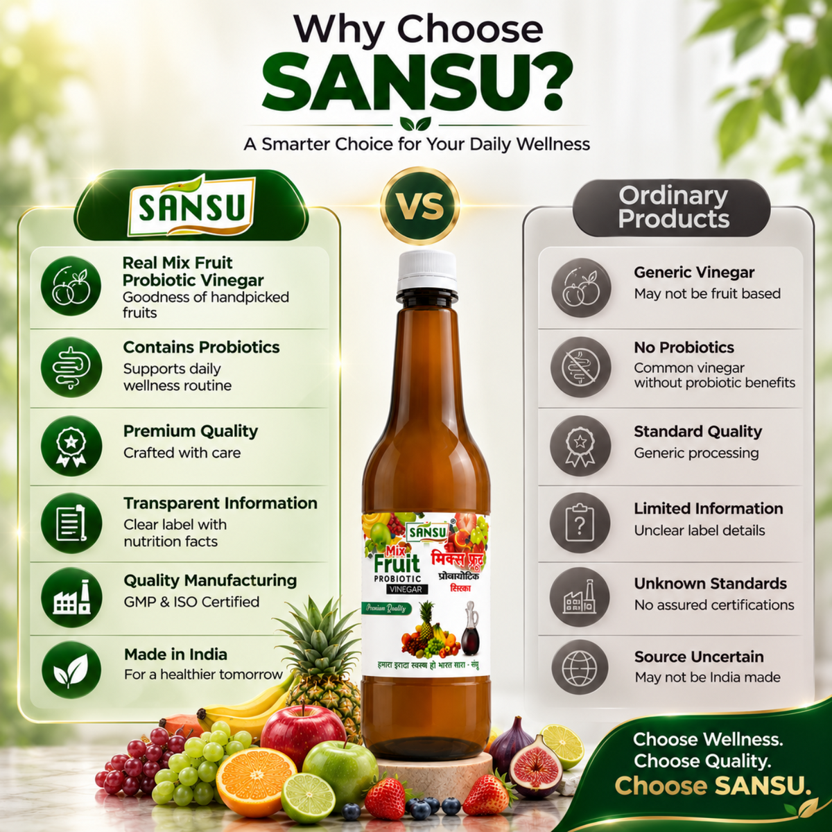 Sansu Mix Fruit Probiotic Vinegar | Premium Quality Vinegar (500 ml)