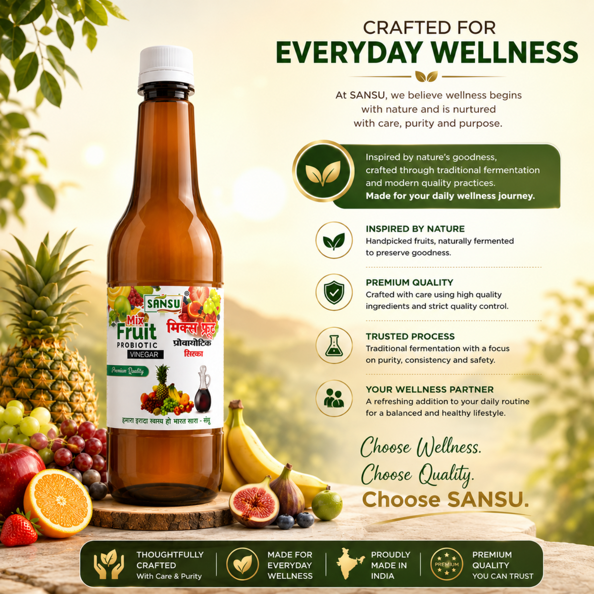 Sansu Mix Fruit Probiotic Vinegar | Premium Quality Vinegar (500 ml)