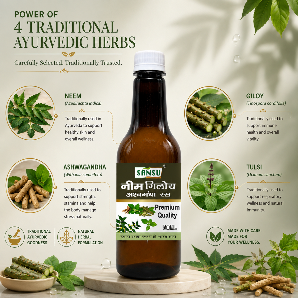Sansu Neem Giloy Ashwagandha Juice (500 ml)