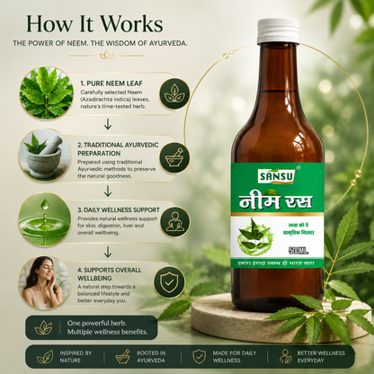 Sansu Neem Juice / Ras | Good for Health Hair and Skin | Boosts Immunity | Helpful in Digestion | 100% Natural (500 ml)