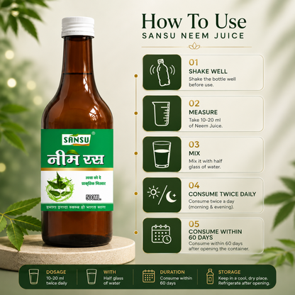 Sansu Neem Juice / Ras | Good for Health Hair and Skin | Boosts Immunity | Helpful in Digestion | 100% Natural (500 ml)