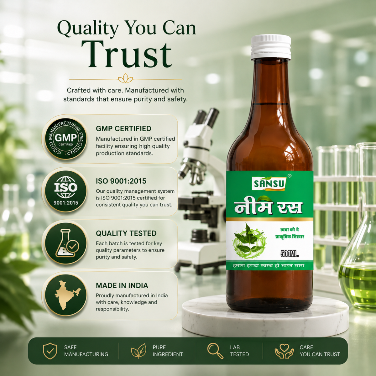 Sansu Neem Juice / Ras | Good for Health Hair and Skin | Boosts Immunity | Helpful in Digestion | 100% Natural (500 ml)