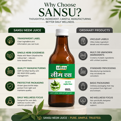 Sansu Neem Juice / Ras | Good for Health Hair and Skin | Boosts Immunity | Helpful in Digestion | 100% Natural (500 ml)