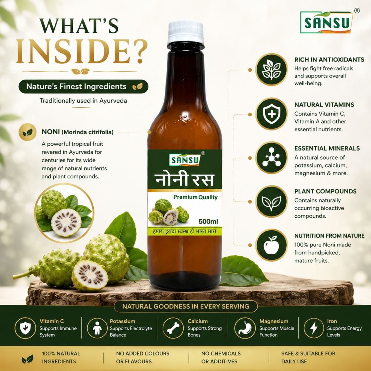 Sansu Noni Juice (500 ml) - Rich in Antioxidants, Boosts Energy, Builds Immunity