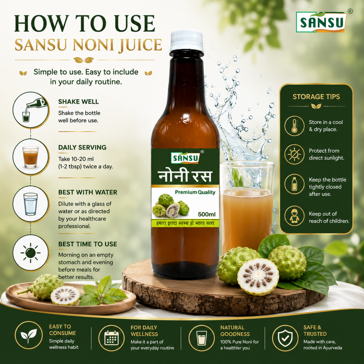 Sansu Noni Juice (500 ml) - Rich in Antioxidants, Boosts Energy, Builds Immunity