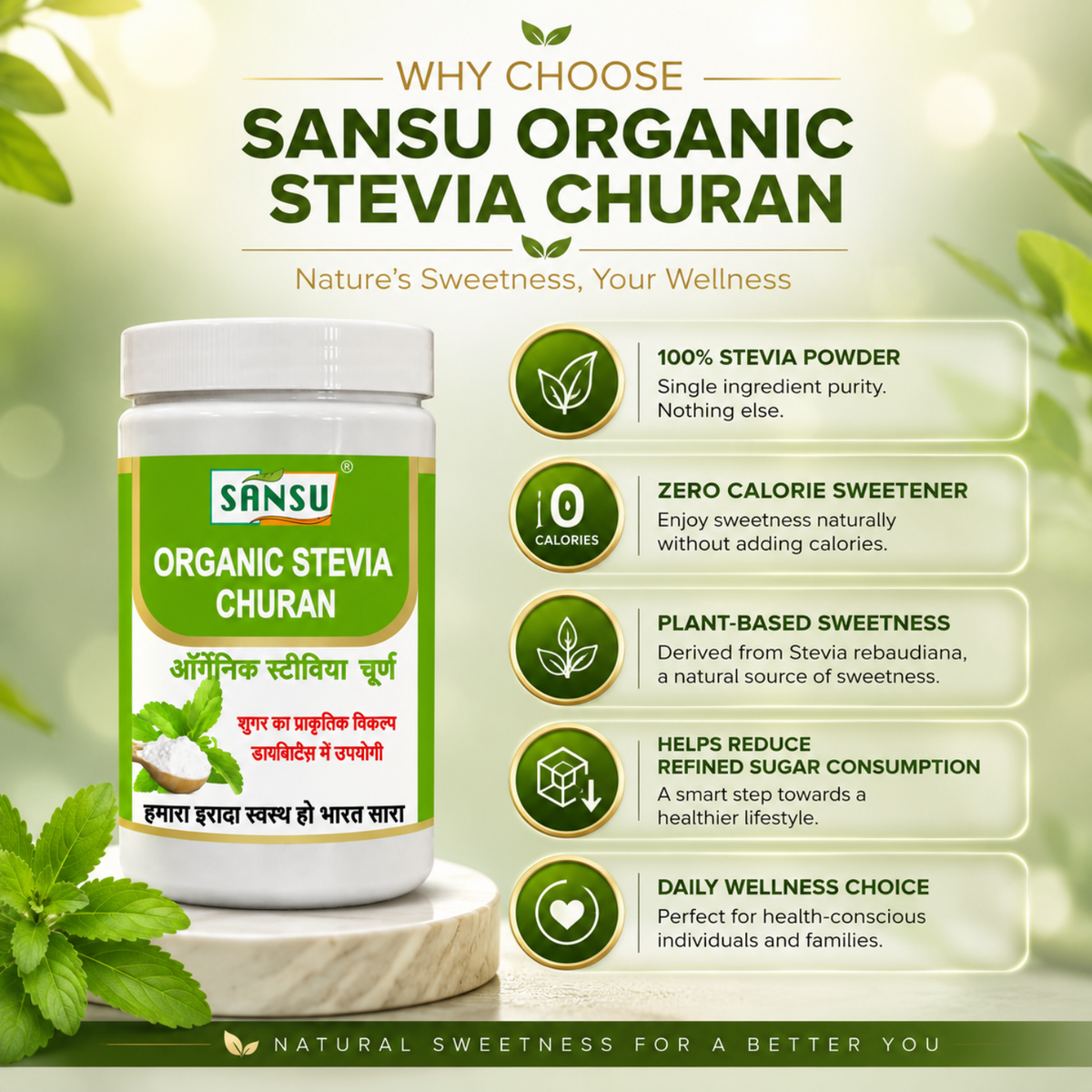 Sansu Organic Stevia Churan 100 Gm (Pack of 2)