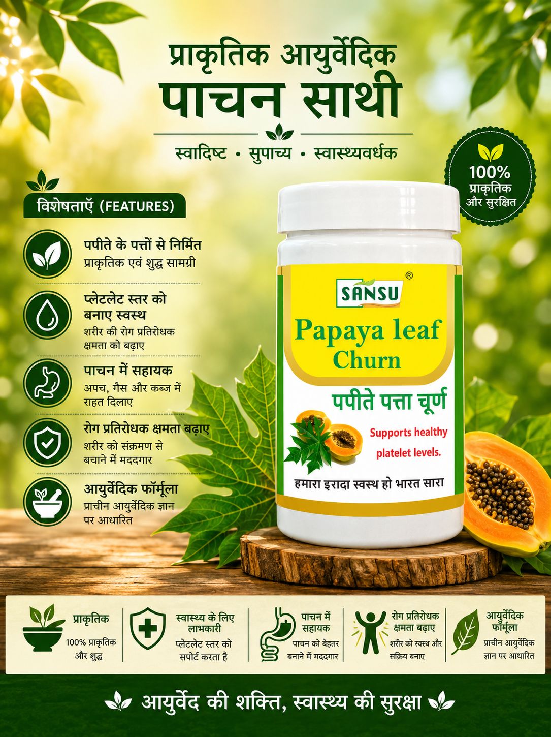 Sansu Papaya Leaf Churn 100Gm ( Pack Of 2)