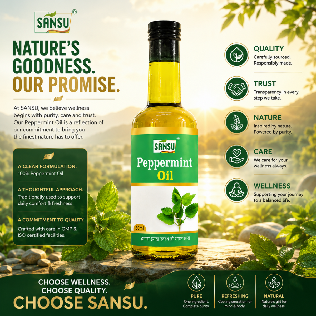Sansu Pappermint Oil 50 ml (Pack of 2)